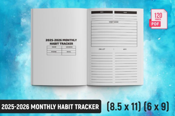 2025-2026 Monthly Habit Tracker KDP