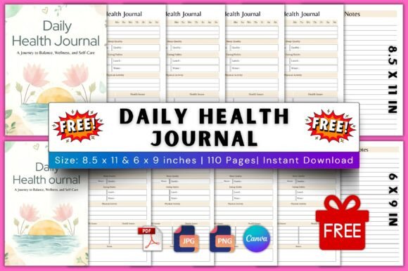 Free Daily Health Journal Canva Editable